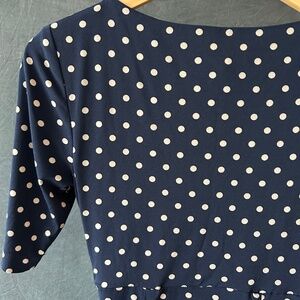 Navy Polka Dot Midi Dress - Size 6